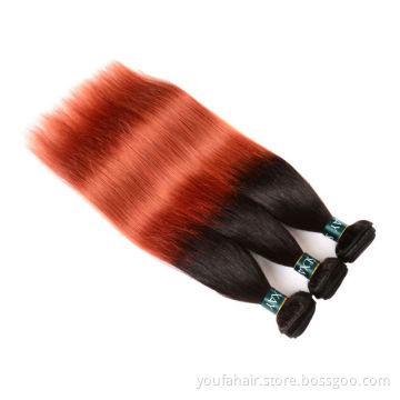 Wholesale 1B/350 Ombre Color Long Human Hair Straight Bundles 200% Density Brown Colored Virgin Hair Bundles for Black Women